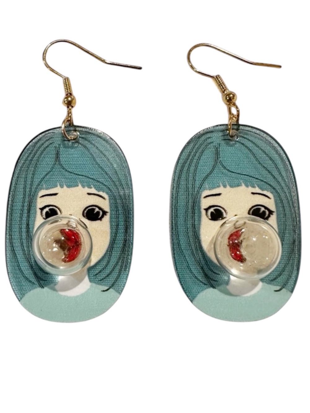 Unbranded Kitsch Novelty Bubble Blowing Girl Earrings